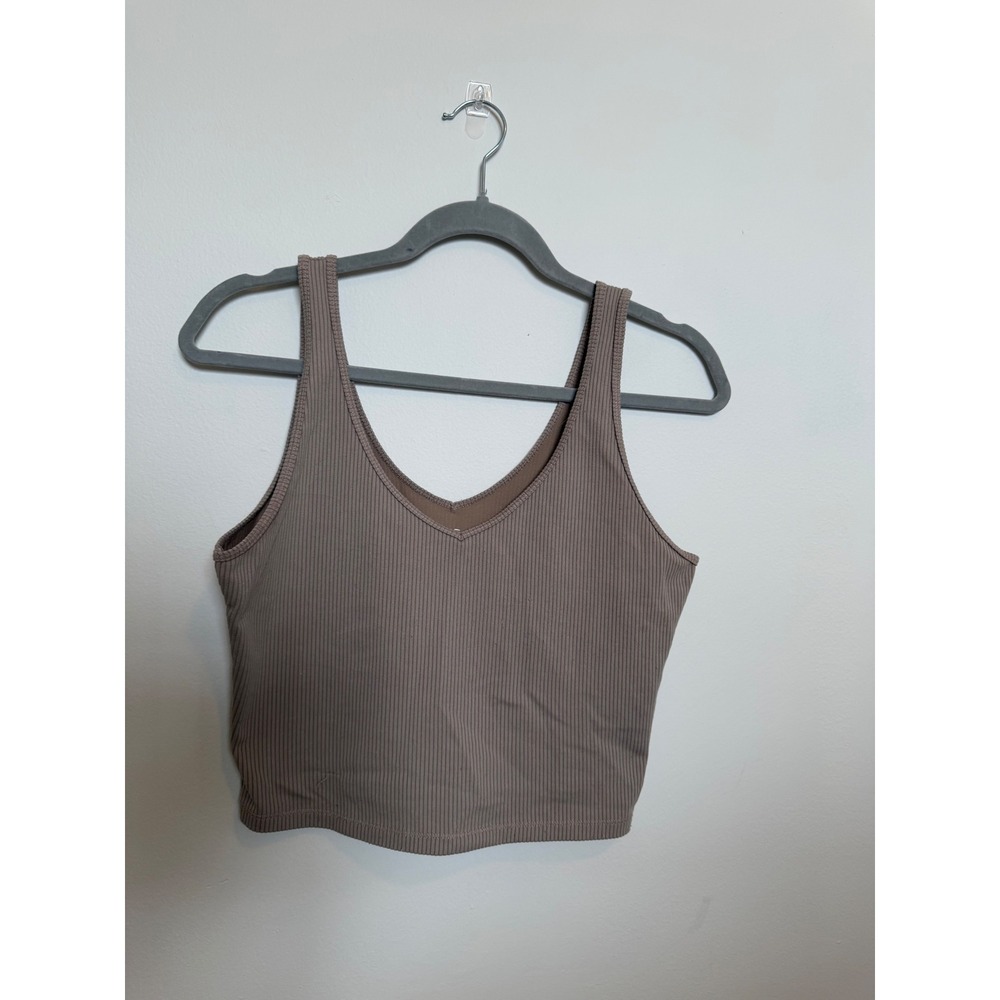 Hollister Must-Have Collection Ribbed V-Neck Cropped Tank Top Taupe Brown Large